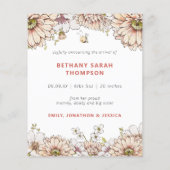 Budget Bumblebee Baby Foto Geburtsankündigung (Rückseite)