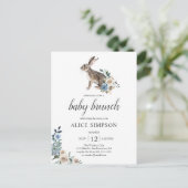 Budget Bunny Boho Dusty Blue Blume Babydusche in Einladungspostkarte (Stehend Vorderseite)