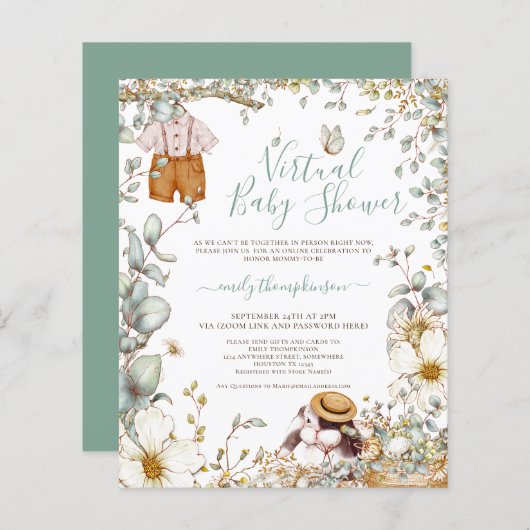 Budget Bunny Boy Virtual Baby Dusche Einladung (Vorne/Hinten)