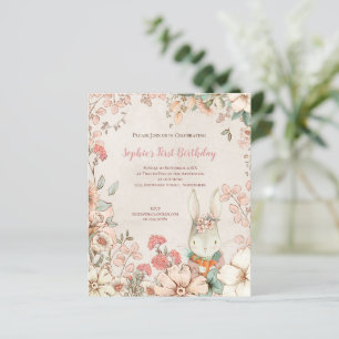 Budget Bunny Floral 1. Geburtstagseinladung für Mä