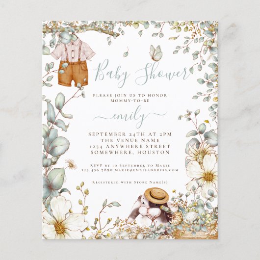 Budget Bunny Sage Boy Kinderdusche Einladung (Vorderseite)