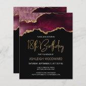 Budget Burgund Agate 18. Geburtstag Einladung (Vorne/Hinten)
