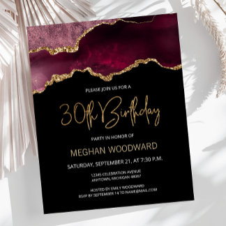 Budget Burgund Agate 30. Geburtstag Einladung