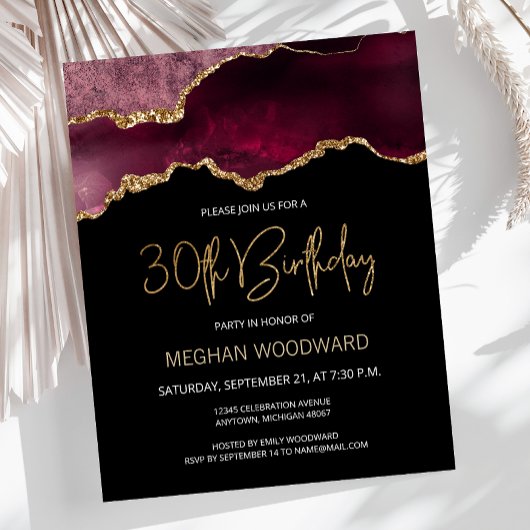 Budget Burgund Agate 30. Geburtstag Einladung