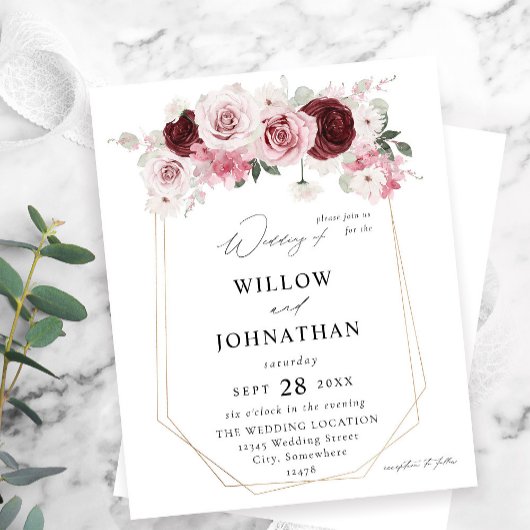 Budget Burgund & Blush Pink 6 Ele Floral Wedding