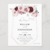 Budget Burgund & Blush Pink 6 Ele Floral Wedding Flyer (Vorne)