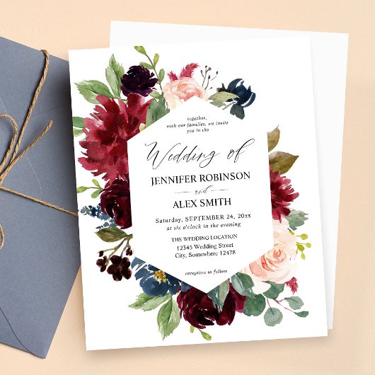 Budget Burgund, Blush Pink & Navy Floral Wedding