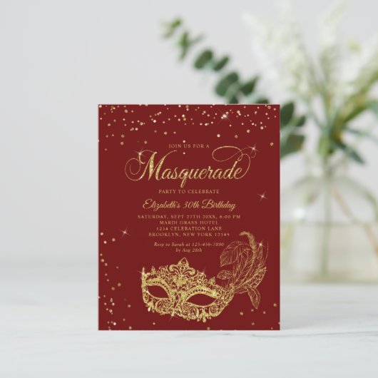 BUDGET Burgund Gold Glitzer Masquerade Geburtstag (Stehend Vorderseite)