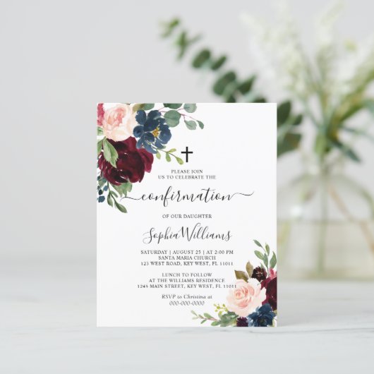 Budget Burgund & Marine Bestätigung Einladung (Stehend Vorderseite)