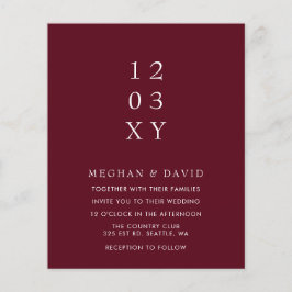 Budget Burgund Moderne Hochzeitseinladung