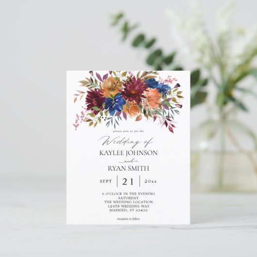 Budget Burgund, Navy, Orange Fall Floral Wedding (Stehend Vorderseite)