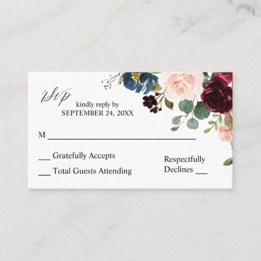 Budget Burgund, Navy & Pink 2SM No Meal UAWG Note Begleitkarte (Vorderseite)