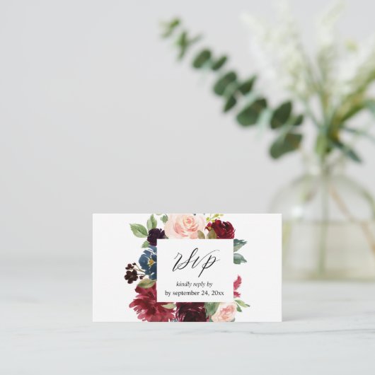 Budget Burgund, Navy & Pink Floral 2SM UAWG Begleitkarte (Stehend Vorderseite)