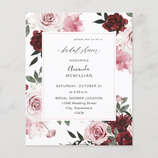 Budget Burgund & Pink 6 Brautparty Flyer (Vorne)