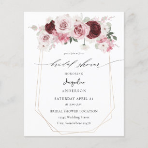 Budget Burgund & Pink Ele Floral Brautparty 2 Flyer