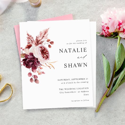 Budget Burgund & Pink Floral 8A Hochzeit