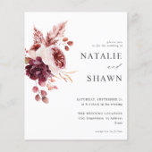 Budget Burgund & Pink Floral 8A Hochzeit Flyer (Vorne)