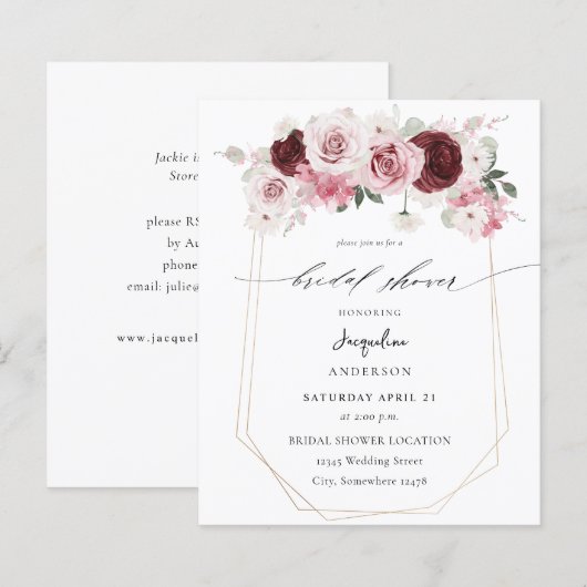 Budget Burgund & Pink Floral Ele Brautparty 3 (Vorne/Hinten)