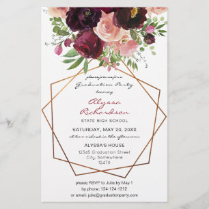 Budget Burgund & Pink Floral F Grad Party Foto Flyer
