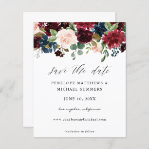 Budget Burgund & Pink Floral Save the Date