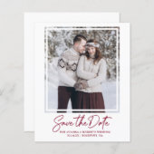 Budget Burgund Red Text Foto Save the Date (Vorne/Hinten)
