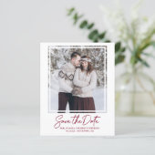 Budget Burgund Red Text Foto Save the Date (Stehend Vorderseite)