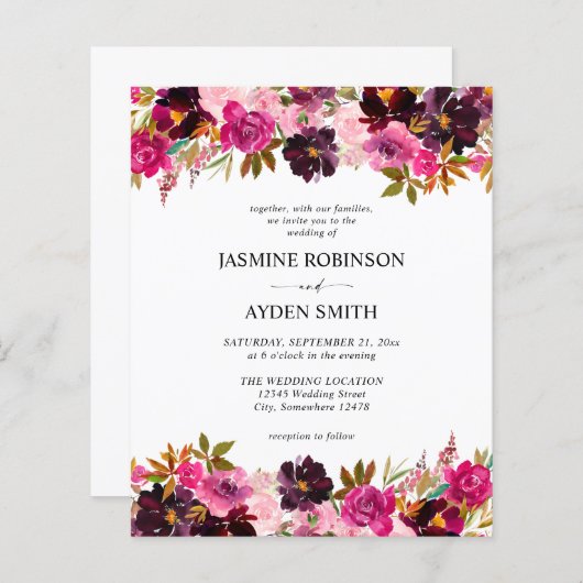 Budget Burgund, Rosa und Lila Blumenhochzeit (Vorne/Hinten)