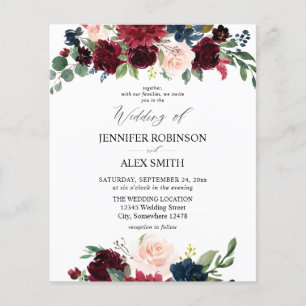 Budget Burgund, Rosa und Marine Blumenhochzeit 2 F Flyer