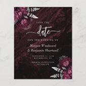 Budget Burgund Silber Blumen Save the Date (Vorderseite)