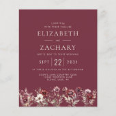 Budget Burgund Wildblumen Foto Hochzeit Einladung (Vorderseite)