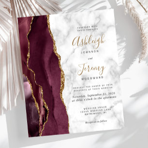 Budget Burgunder Gold Achat Marmor Hochzeitseinlad