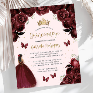 Budget Burgunder Gold Floral Prinzessin Quinceañer