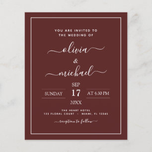 Budget Burgunder Hochzeit mit Foto-Einladungsflyer Flyer