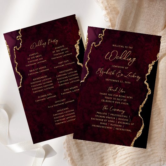 Budget Burgunder Roter Gold Achat Hochzeitsprogram