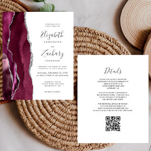 Budget Burgunder Silber Achat QR Code Hochzeit
