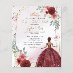 Budget Burgunder Tan Princess Quinceañera Einladun