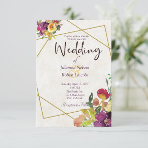 Budget Burgunderrot und gelbe Blumenhochzeit Einladung