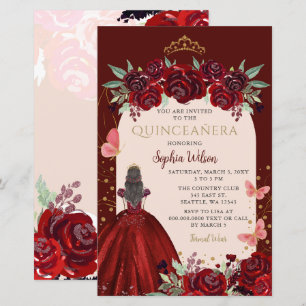 Budget Burgundi Gold Floral Prinzessin Quinceañera