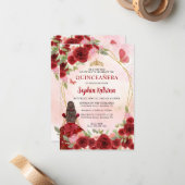 Budget Burgundi Gold Floral Prinzessin Quinceañera Mitteilungskarte (Vorderseite/Rückseite Beispiel)