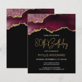 Budget Burgundy Agate 80. Geburtstag Einladung (Vorne/Hinten)