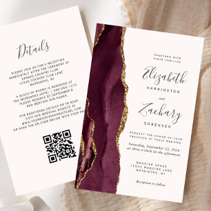 Budget Burgundy Agate Blush QR Code Hochzeit