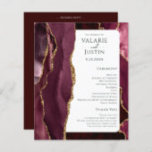 Budget Burgundy Agate Gold Glitzer Wedding Program (Vorne/Hinten)