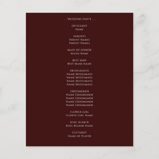 Budget Burgundy Agate Gold Glitzer Wedding Program (Rückseite)