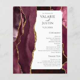 Budget Burgundy Agate Gold Glitzer Wedding Program