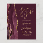 Budget Burgundy Agate Gold Script Save the Date (Vorderseite)