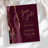 Budget Burgundy Agate Gold Script Save the Date