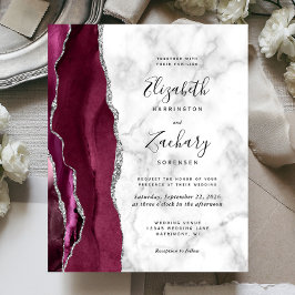 Budget Burgundy Agate Marble Wedding Einladung