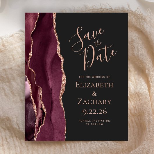 Budget Burgundy Agate Rose Gold Save the Date