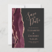 Budget Burgundy Agate Rose Gold Save the Date (Vorderseite)