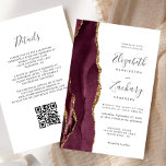 Budget Burgundy Agate White QR Code Hochzeit<br><div class="desc">Die links Seite dieses eleganten, modernen Hochzeitseinladens besticht durch eine bordeauxrote Aquarellgrenze, die mit vergoldetem Imitat bestickt ist. Der individuell anpassbare Text kombiniert handgeschriebene Holzkohle, Kupferplatte und kursiv Schriftart auf weißem Hintergrund. Fügen Sie zusätzliche Details auf der Rückseite, zusammen mit einem QR-Code, um Ihren Gästen zu helfen, besuchen Sie Ihre...</div>